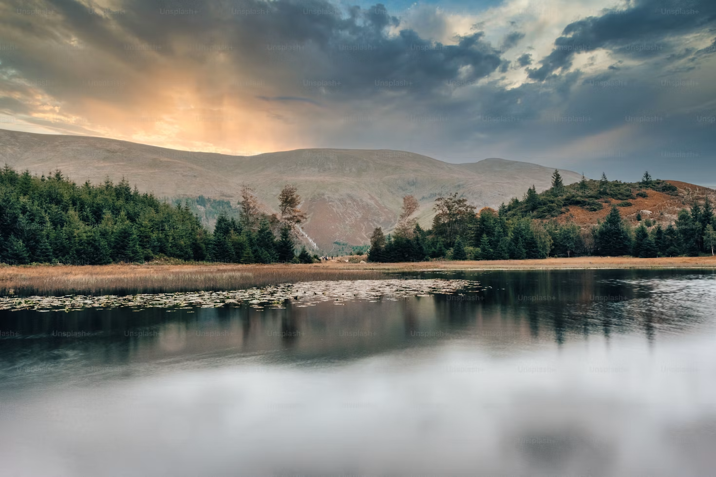 A quiet lake at sunset
